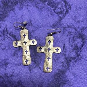 Source Unknown Silver Cross Dangle Earrings